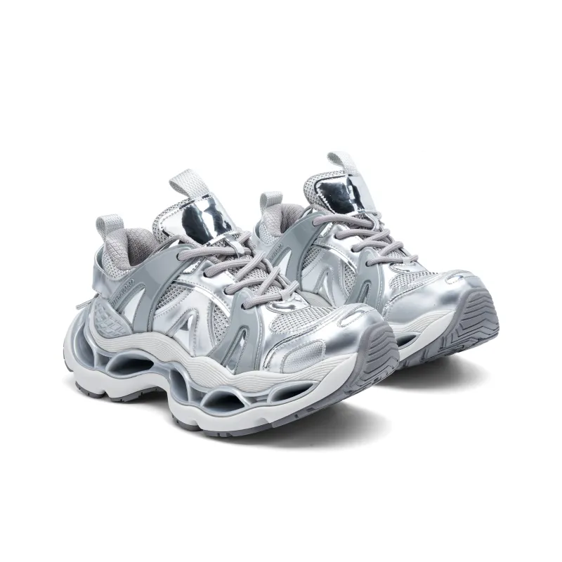 COLOUR WRITE Urban Techwear Cushioning, Breathable, Height Increasing Low Top Chunky Sneakers Unisex Silver-2