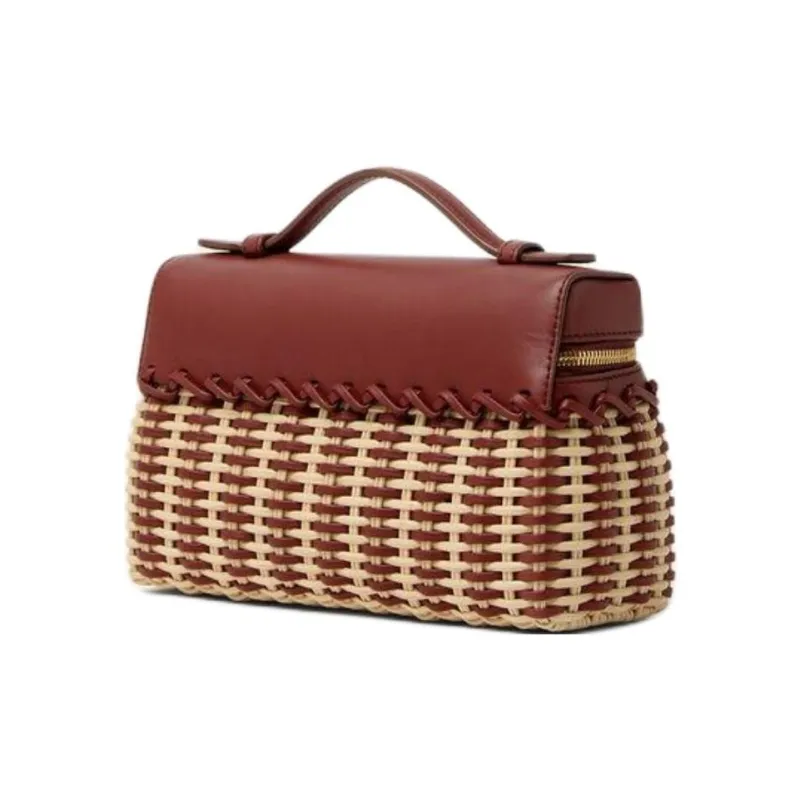 Loro Piana ExtraPocket Rattan One Shoulder Clutch Handbag Women's Malt & Dark Red-1