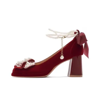 Zomila Chunky Heel High Heels 8CM Women's Burgundy