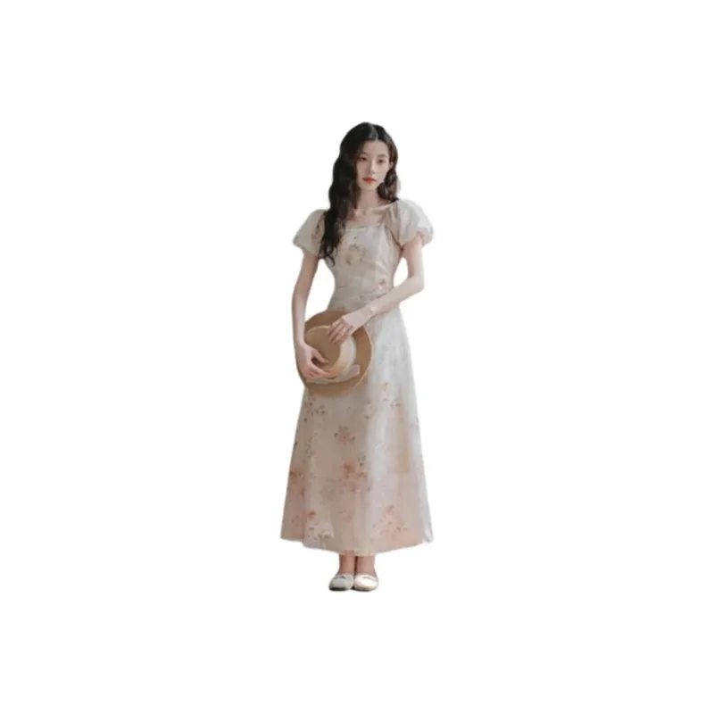 Flowers In Water Short Sleeved Dress Women's-1