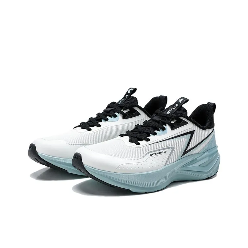 QIAODAN Anti Slip Wear Resistant Low Top Casual City Commute Running Shoes Men's Ivory White Shadow Cyan-2
