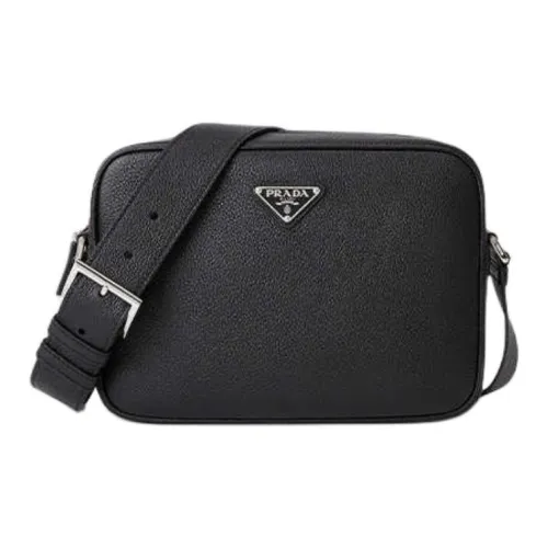 PRADA Cow Leather Shoulder Bag Men's Black