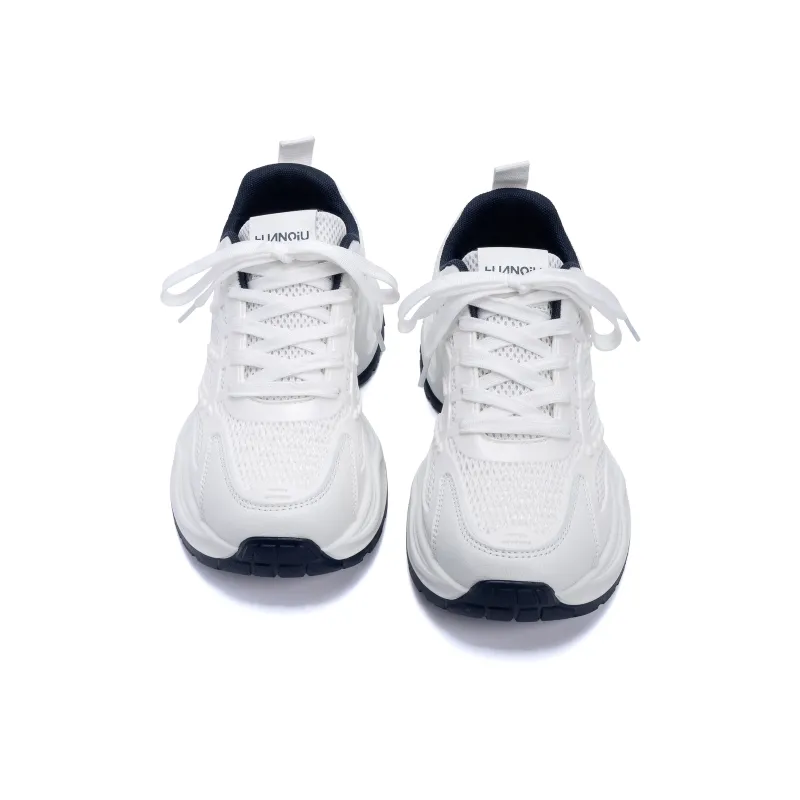 HUANQIU Abrasion Resistant Coverage Lightweight Low Top Chunky Sneakers Men's White Blue-5