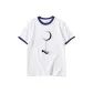 White with Navy Blue Edge