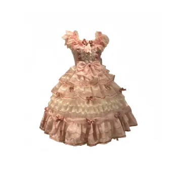 OUTDOORPRINCE Lolita Fashion Women's OP+Veil+Sleeves+Inner Pink Large Full Set
