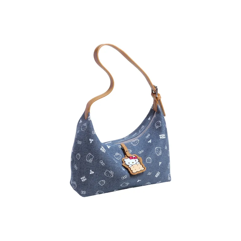 TOUTOU Hello Kitty Collaboration Hello Kitty Fabric Underarm Shoulder Bag Regular Women's Denim Blue-12