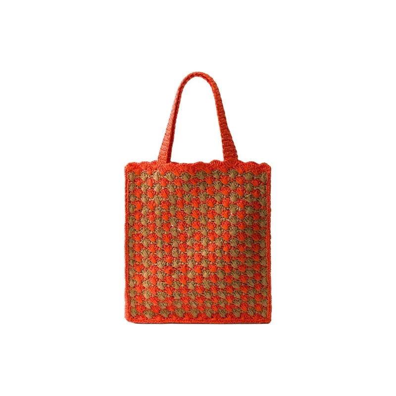 PRADA Viscose Handbag Women's Orange Red With Charcoal Candy-2