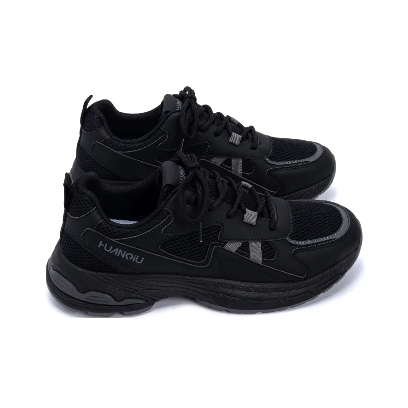 HUANQIU Abrasion Resistant Breathable Height Increasing Low Top Chunky Sneakers Men's Black Gray-3
