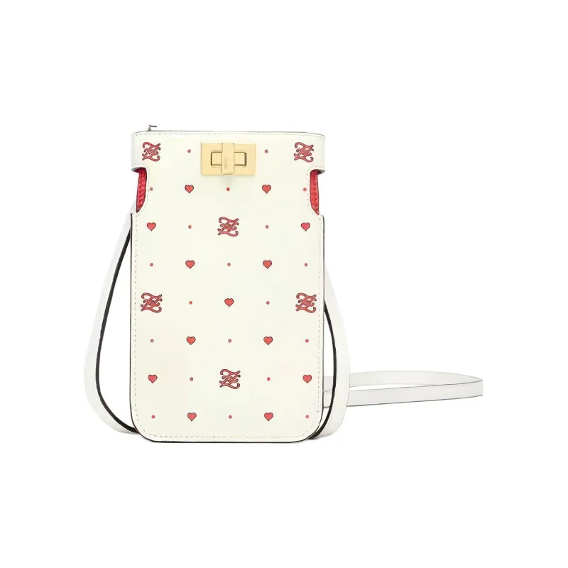 FENDI Peekaboo Leather Cell Phone Pouch Clutch Shoulder Bag Crossbody Bag Women's White/Red-0