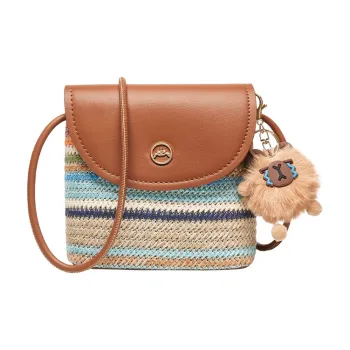 Joy&Mario Fabric, Synthetic Leather Shoulder Bag, Crossbody Bag Women's Rainbow/Beige Apricot
