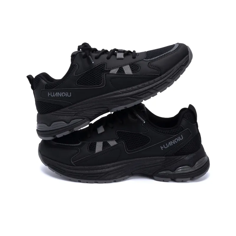 HUANQIU Abrasion Resistant Breathable Height Increasing Low Top Chunky Sneakers Men's Black Gray-2