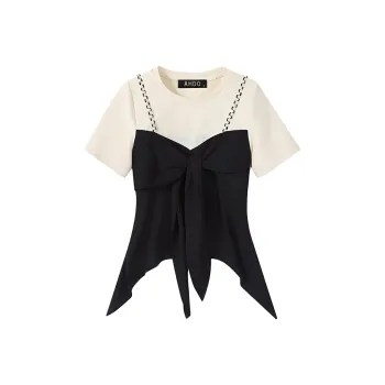 AHDO T Shirts Women's Black & Apricot