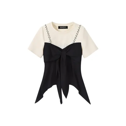 AHDO T Shirts Women's Black & Apricot