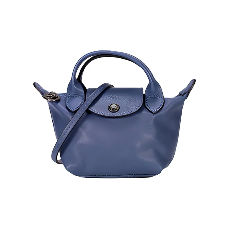 LONGCHAMP Le Pliage Cuir Sheepskin Dumpling Bag, One Shoulder Handbag Mini Women's Blue-0