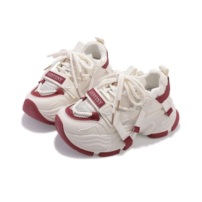 SNXR Shock Absorbers With Slip Resistant Features Low Top Chunky Sneakers Women's Beige Red-1