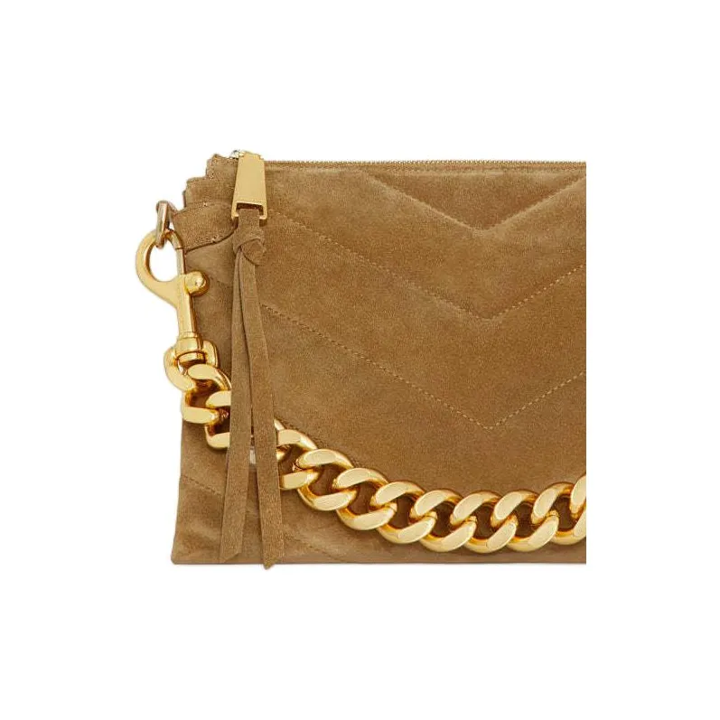 REBECCA MINKOFF Edie Quilted Suede Leather Shoulder Bag Crossbody Bag Women's Honey Brown-4