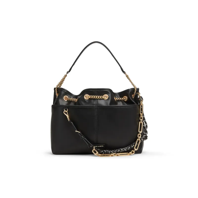 CHARLES&KEITH PU Crossbody Bags Medium Size Women's Cream Milk White/Black-3