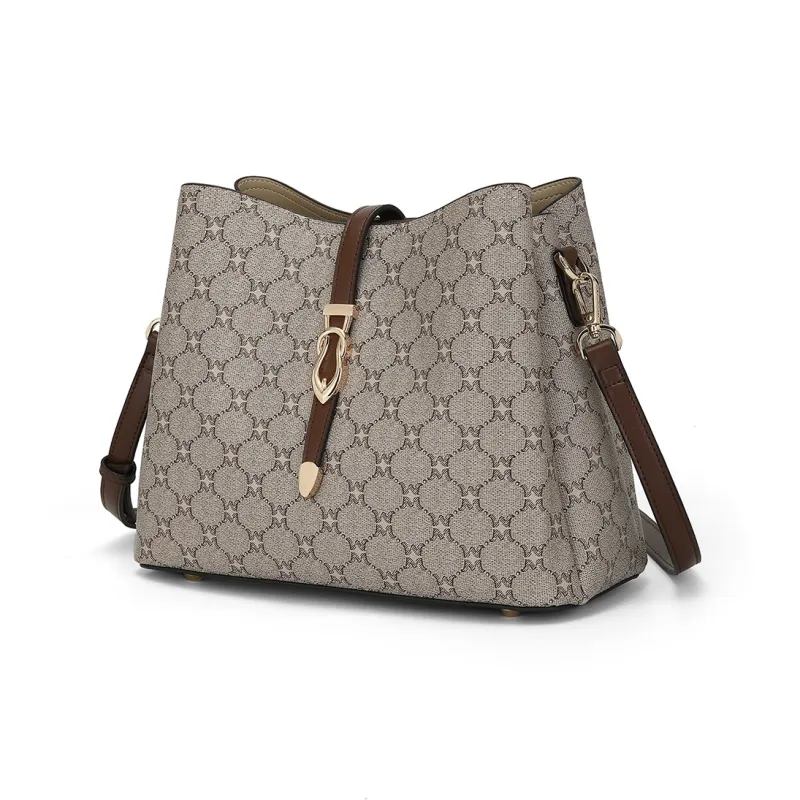 MEXICAN Polyurethane Bucket Bag, Shoulder Bag Regular Women's Dark Brown/Khaki-3