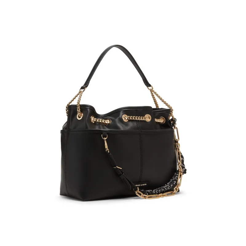 CHARLES&KEITH PU Crossbody Bags Medium Size Women's Cream Milk White/Black-4