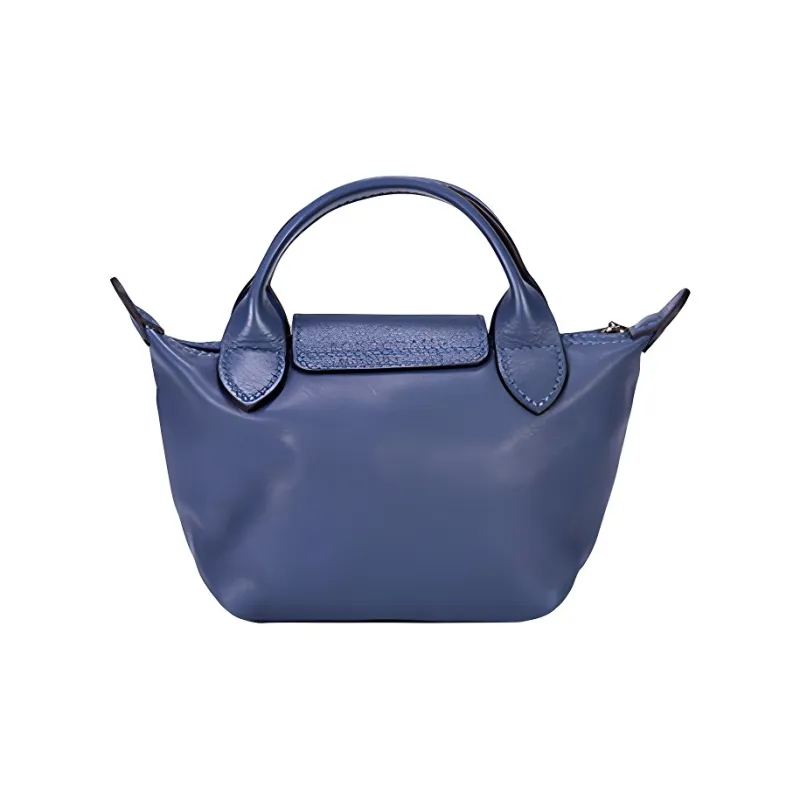 LONGCHAMP Le Pliage Cuir Sheepskin Dumpling Bag, One Shoulder Handbag Mini Women's Blue-1