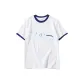 White with Navy Blue Edge