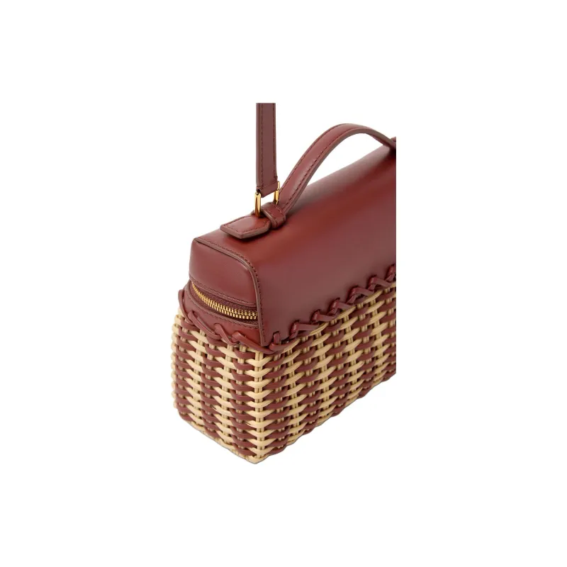 Loro Piana ExtraPocket Rattan One Shoulder Clutch Handbag Women's Malt & Dark Red-2