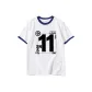 White with Navy Blue Edge