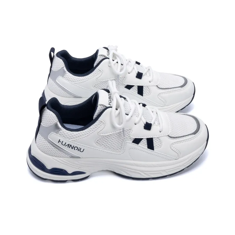 HUANQIU Abrasion Resistant Coverage Lightweight Low Top Chunky Sneakers Men's White Blue-4