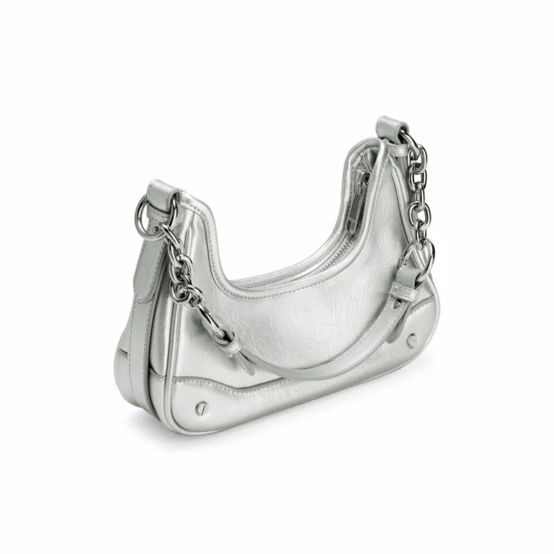 ALI THE FOX Synthetic Leather Underarm Shoulder Bag Women's Laser Silver/Deep Black/Ecru/Rose Pink-4