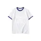 White with Navy Blue Edge