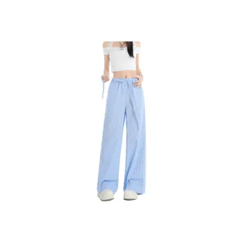 BENGEN Casual Pants Women's Blue Stripes Pattern