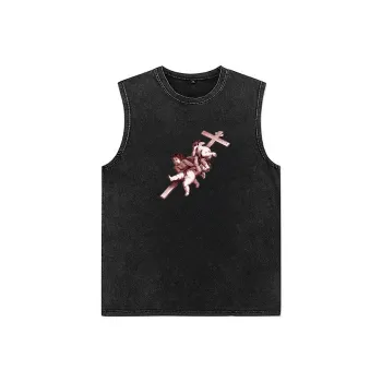 HOKLV Tank Tops Unisex Washed Black