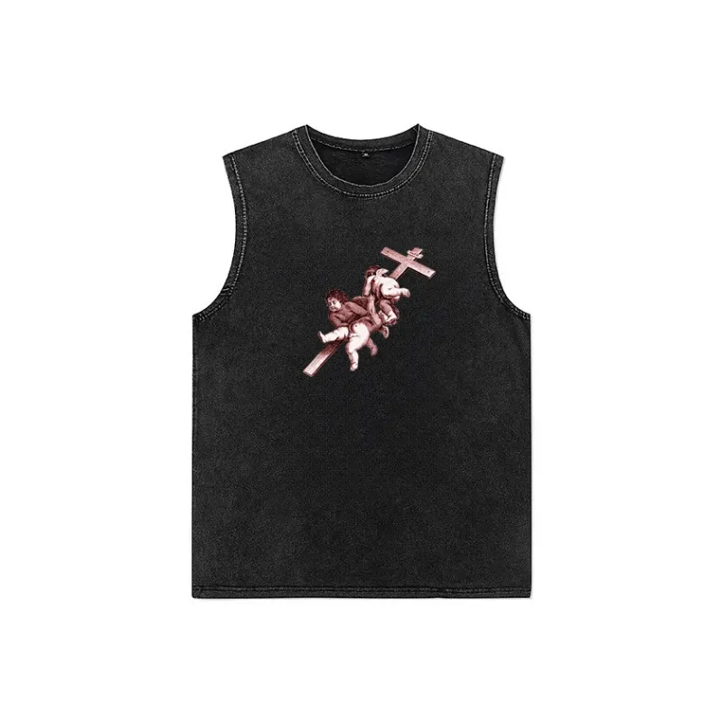 HOKLV Tank Tops Unisex Washed Black-0