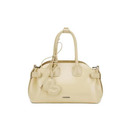 MCMIKO Split Cow Leather With Synthetic Leather Handbag Regular Women's Light Custard