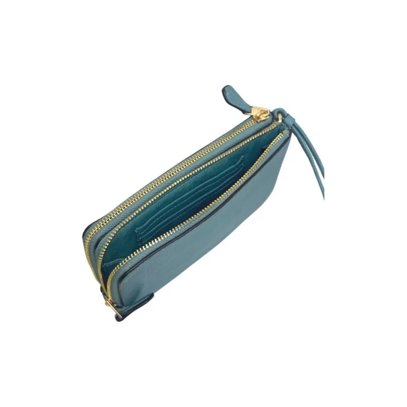 COACH Corner Zip Refined Pebble Leather Wrist Bag Clutch Small Size Women's Ink Wash Green-3