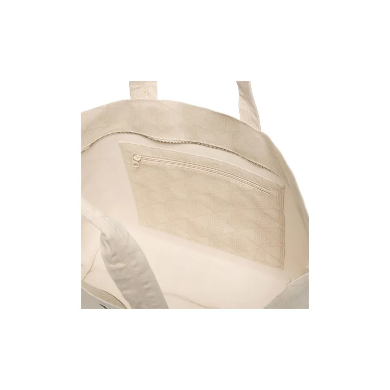 LACOSTE Cotton Fabric Tote Bag, Shopping Bag, Handbag Tubas Unisex Ecru-3