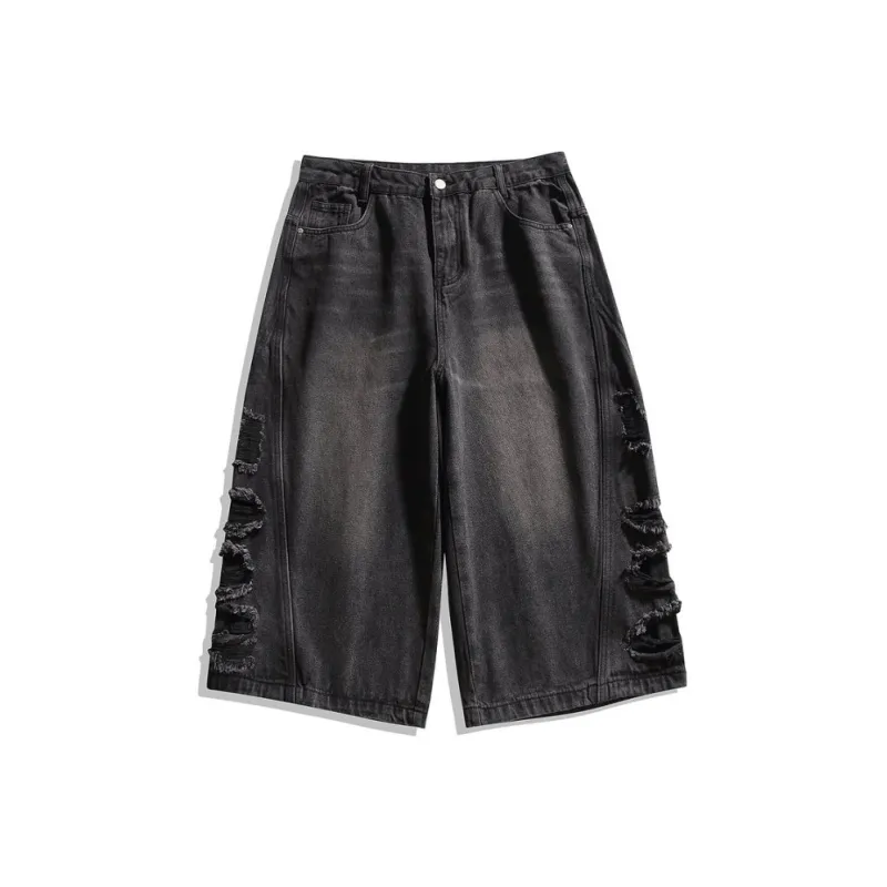 FASTFISH Denim Shorts Unisex Black Gray-2