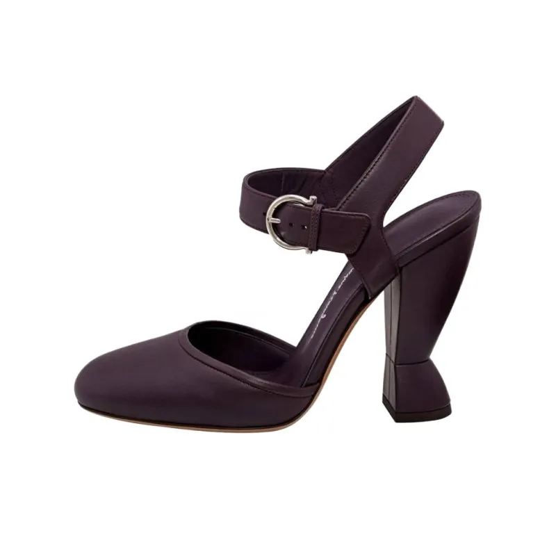 FERRAGAMO Salvatore Gazania Chunky Heel High Heels 10cm Women's Purple-0