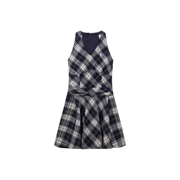 DOSOHEB Slip Dresses Women's Black White Plaid