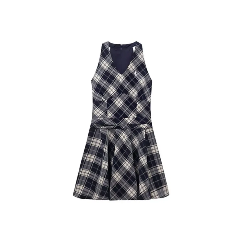DOSOHEB Slip Dresses Women's Black White Plaid-0