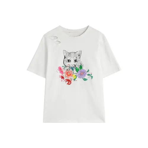 LUYOUYE T Shirts Women's Kitten White