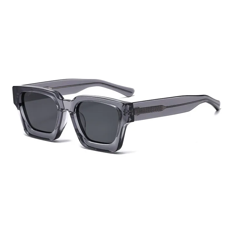 Thunder Pailong Plate Frame Square Sunglasses Unisex Black, White, Gray-4