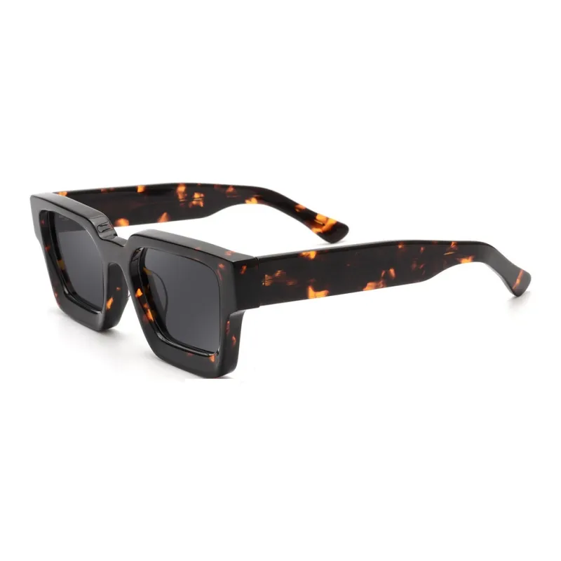Thunder Pailong Plate Frame Square Sunglasses Unisex Black, White, Gray-9