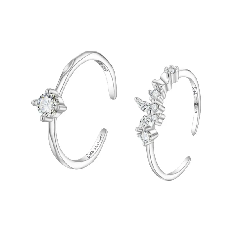 Barbie S925 Silver Couple Rings Ring Unisex Silver Gift Box Set-0