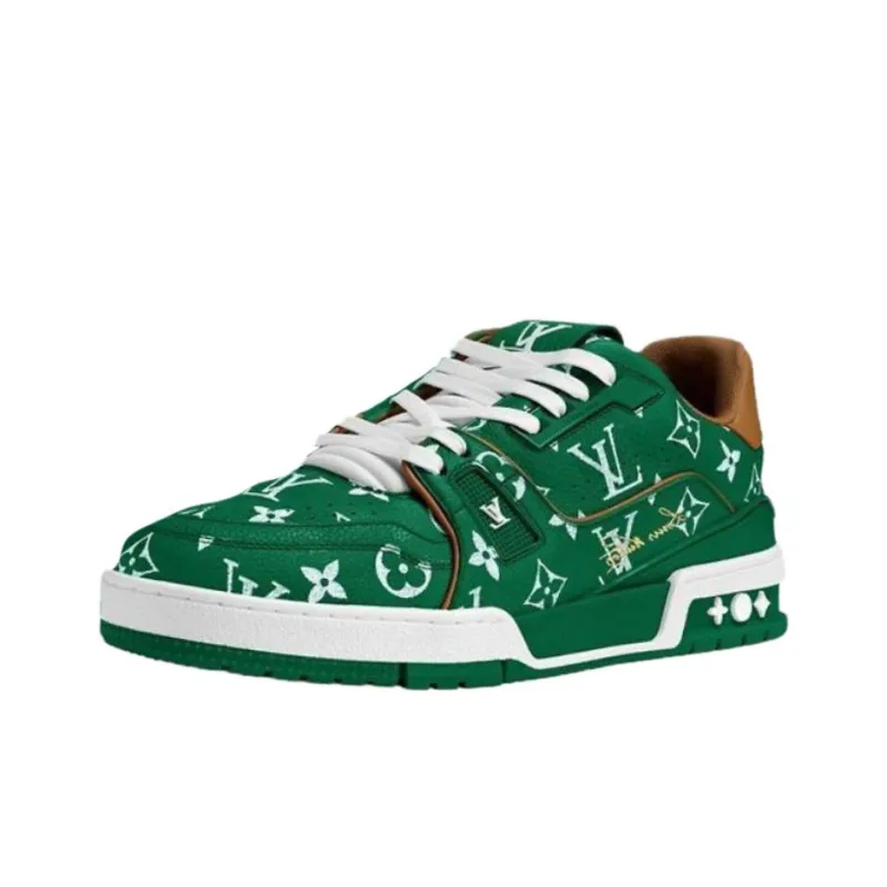 LOUIS VUITTON Trainer Low Top Skateboard Shoes Men's Green-0