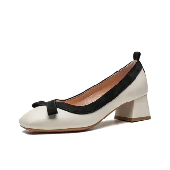 City Camel Chunky Heel High Heels Women's Ecru