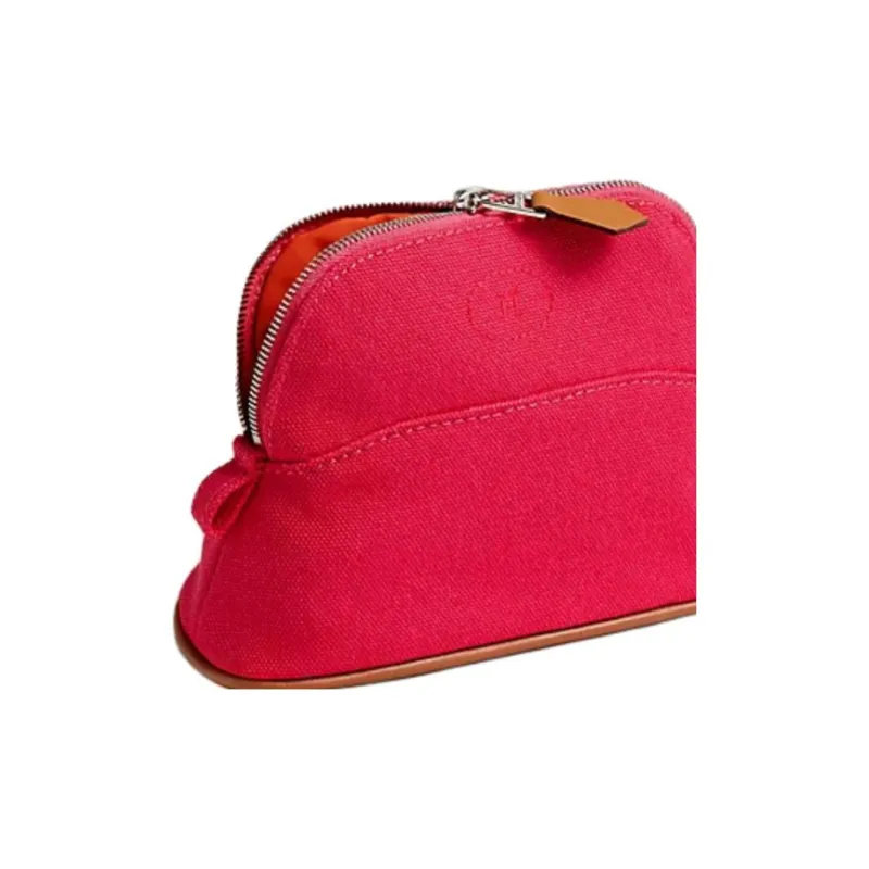 HERMES Bolide Cotton Clutch Mini Women's Red Lotus Flower-1