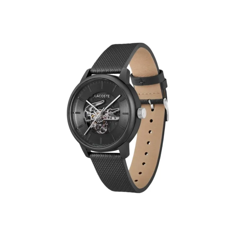 LACOSTE Wrist Watch Automatic Mechanical Movement Cow Leather Strap 44mm Black Dial Men's Watches-1