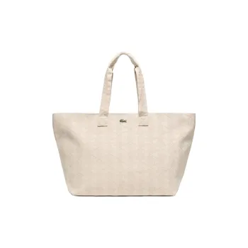 LACOSTE Cotton Fabric Tote Bag, Shopping Bag, Handbag Large Size Unisex Ecru