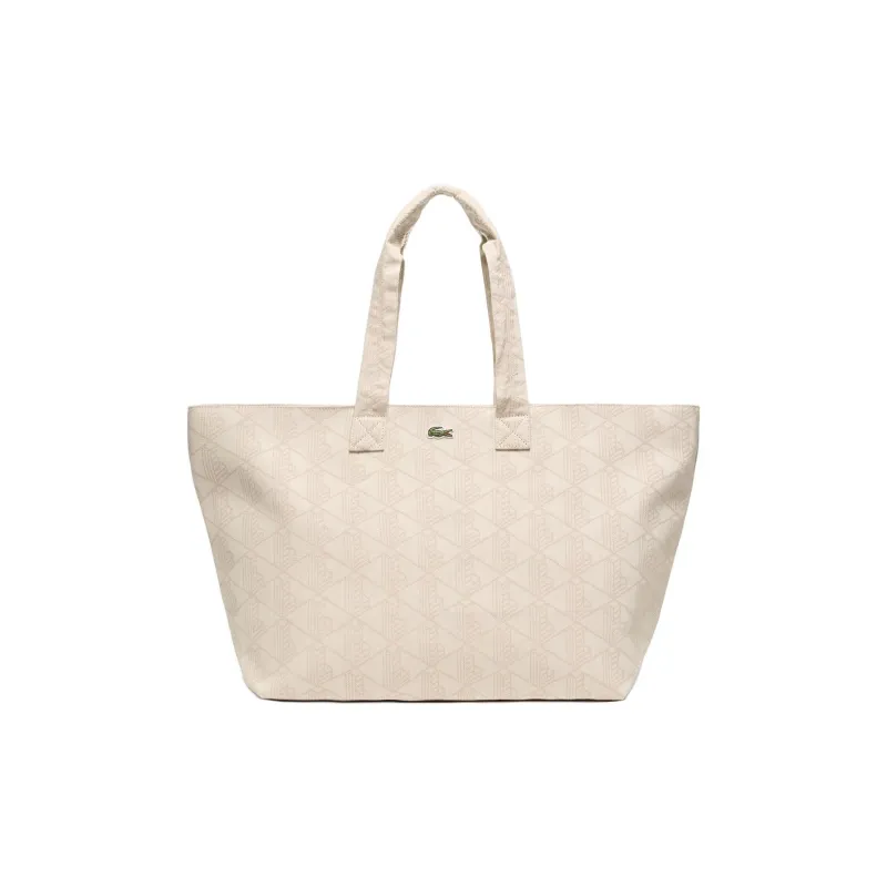 LACOSTE Cotton Fabric Tote Bag, Shopping Bag, Handbag Tubas Unisex Ecru-0